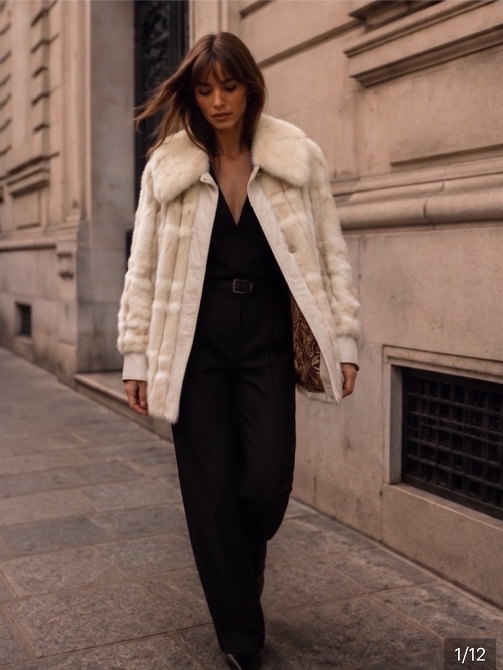 Vintage Mink Fur & Leather Coat Cream Color Size M